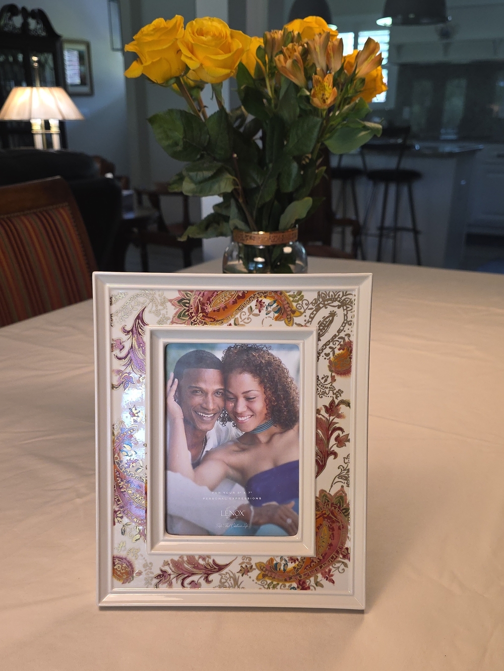 Lenox White Frame with Gold and Pink Paisley Accents 5 X 7